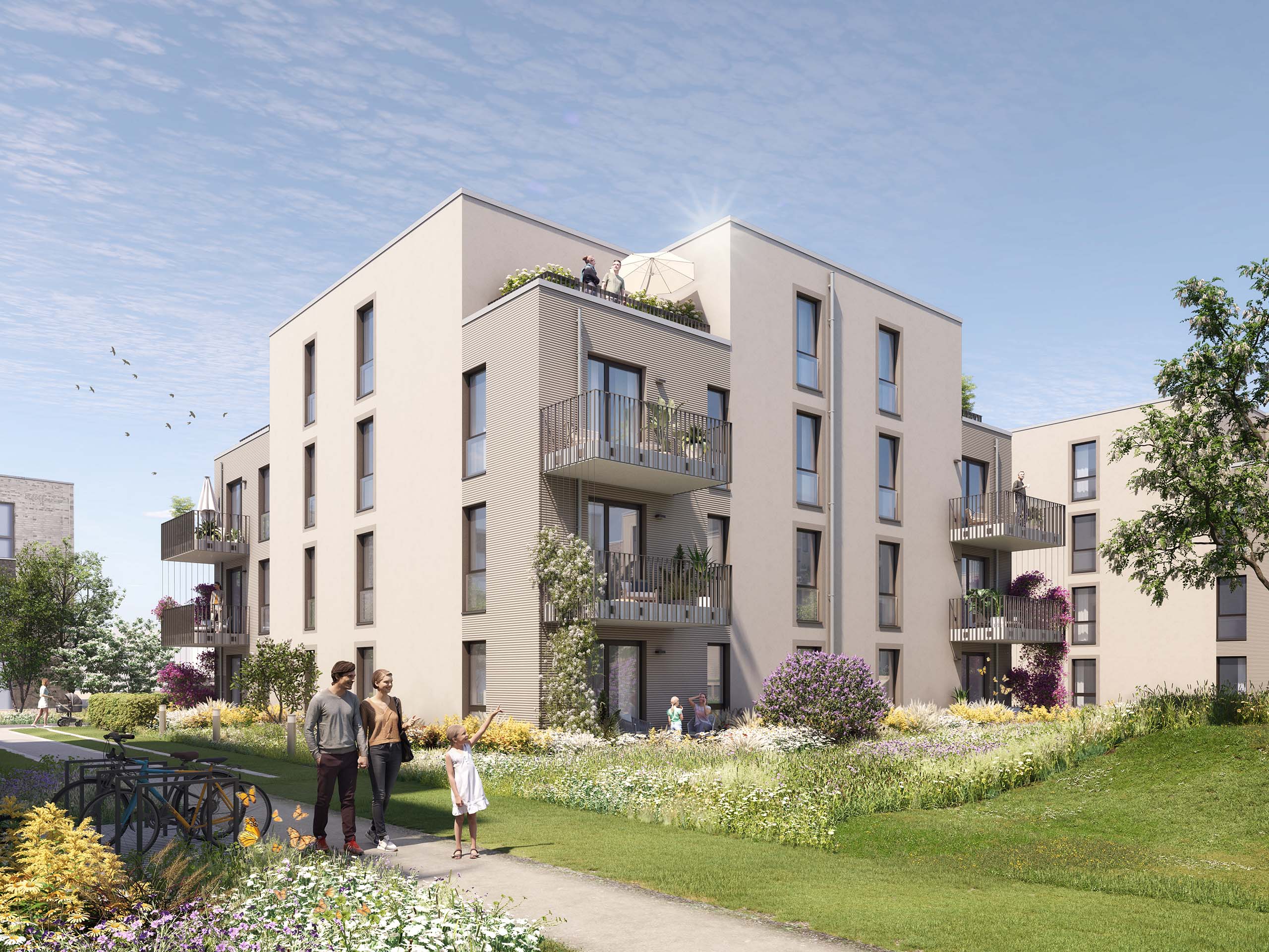 Haus C Visualisierung der Gartenseite